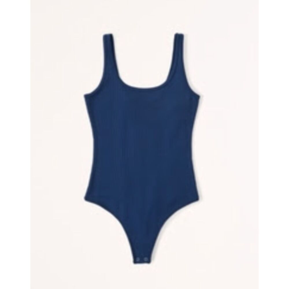 Abercrombie & Fitch Seamless Rib Fabric Scoopneck Bodysuit - Blue